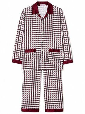 Vintage Men's Pajama Set Sz M 40 Flannel Feel Satin Trim 2 Piece Cream/Burgundy